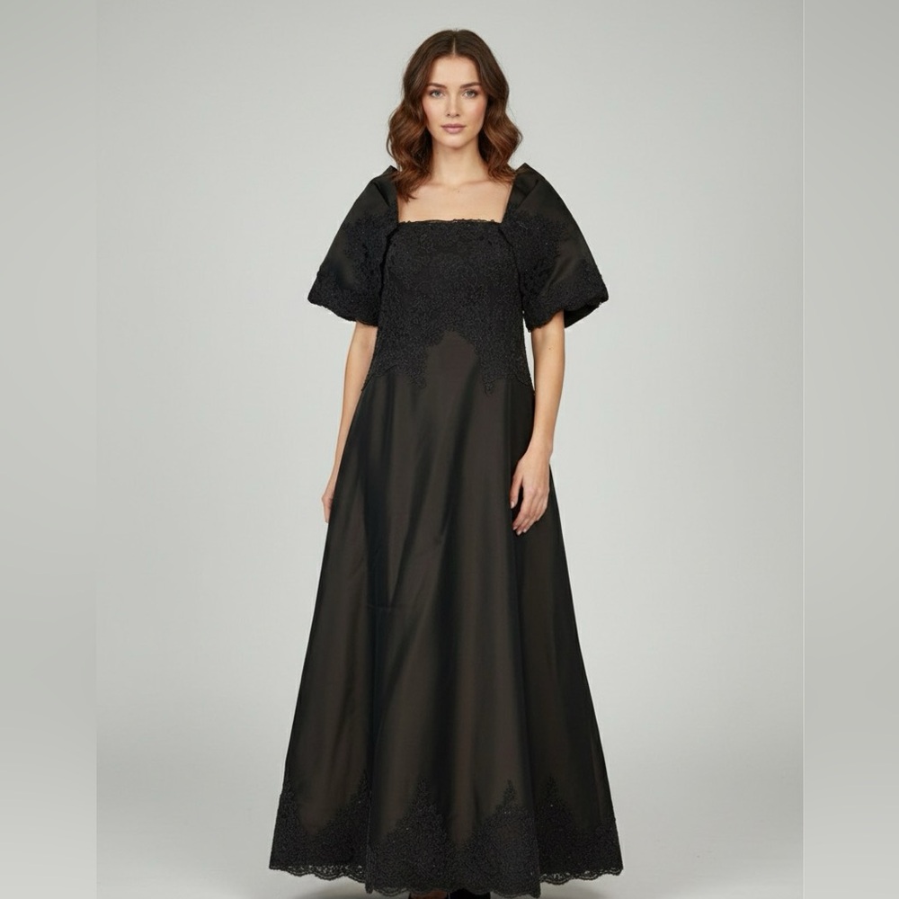 Helen Morley Dark Brown Strapless Lace Gown w/ Bolero 12